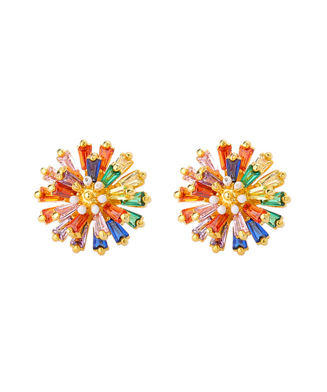Rainbow Copper Overgild Crystal Daisy Stud Earrings