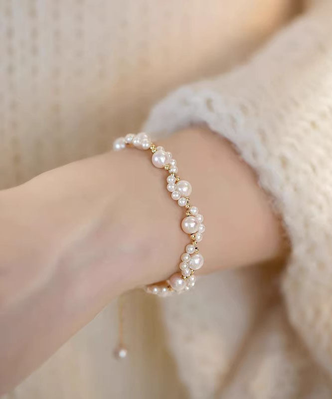 White 14k Gold Pearl Charm Bracelet