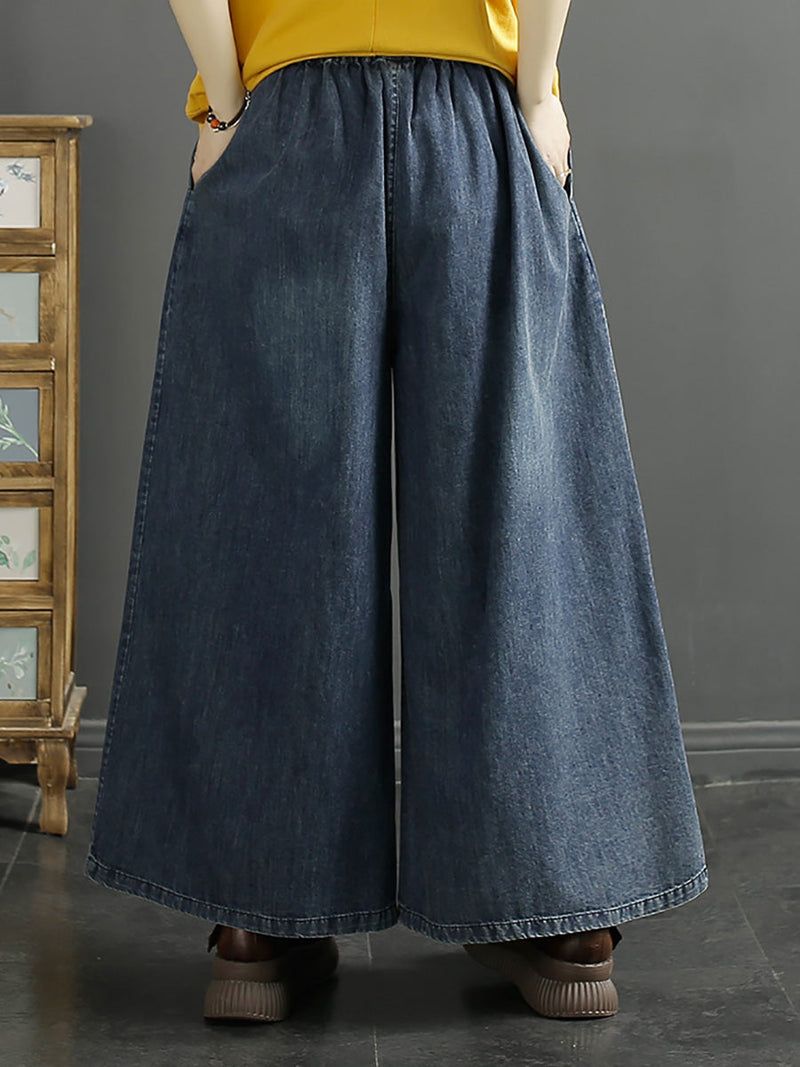 Embroidery Wide-leg Denim Pants Kl1008