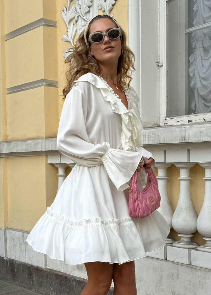 Ruffled Long-sleeve Mini Dress – Romantic Charm