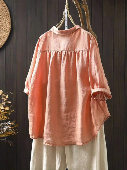 Artsy Summer Flower Print Ramie Blouse Kl1041