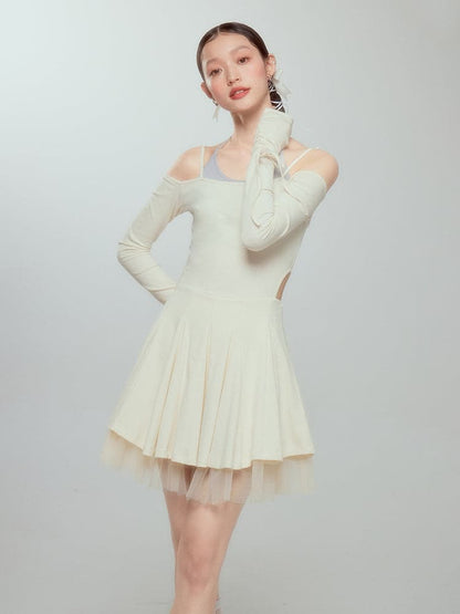 Layered Drawstring Back-open One-piece