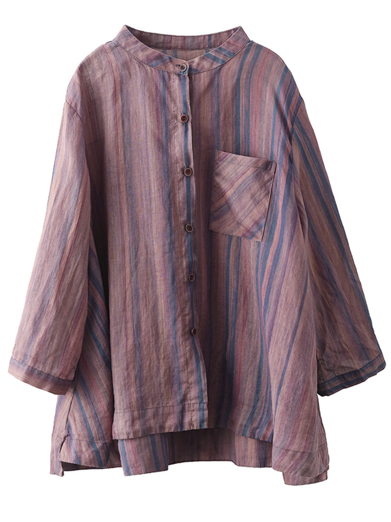 Spring Stripe Button-up Blouse Co1007