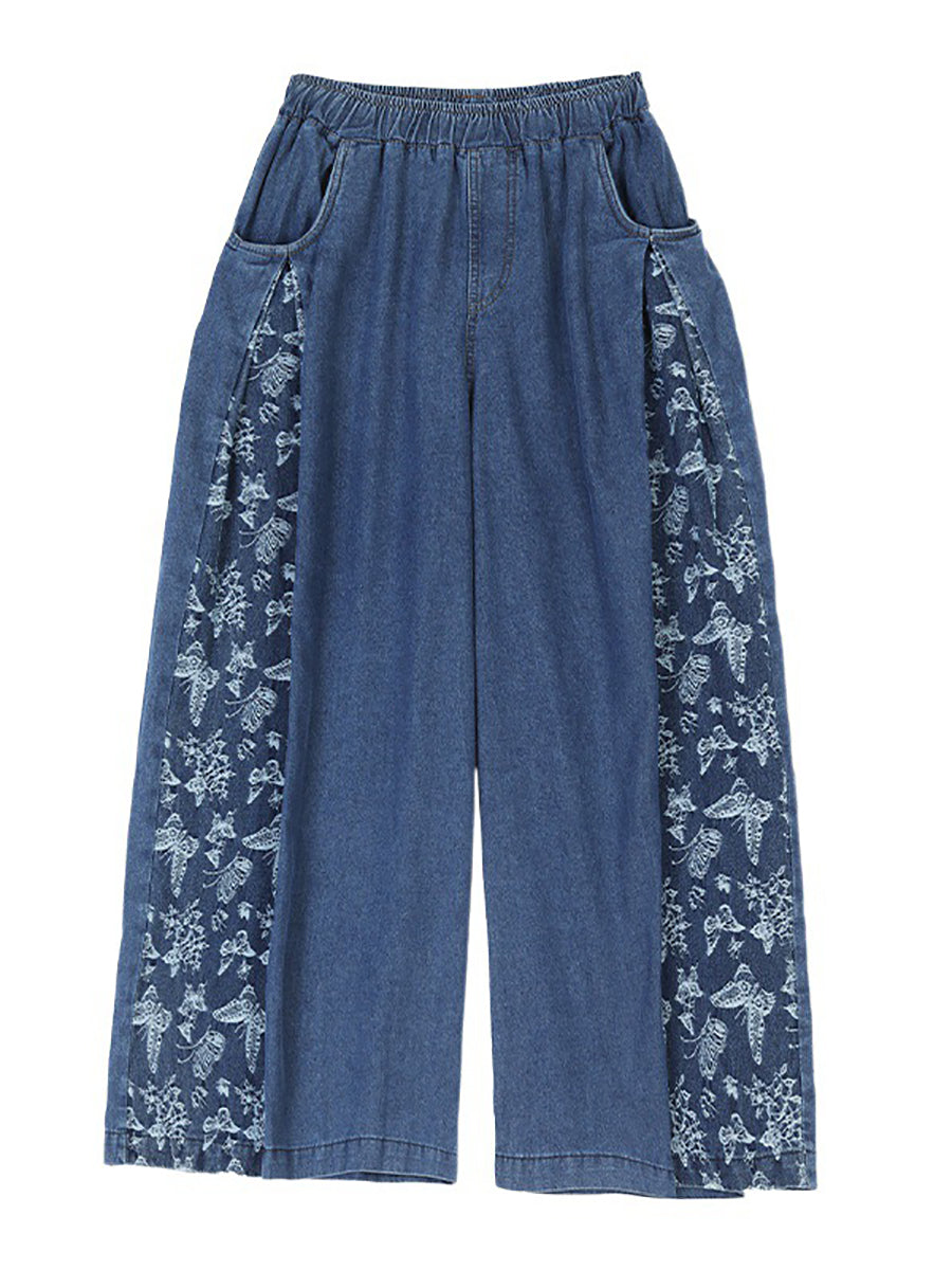 Summer Butterfly Spliced Wide-leg Denim Pants Kl1037