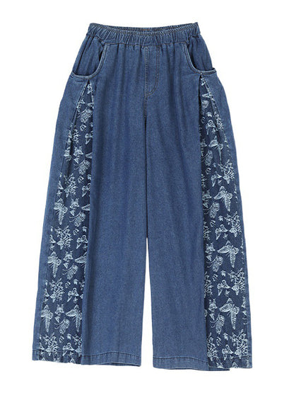 Summer Butterfly Spliced Wide-leg Denim Pants Kl1037