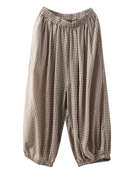 Summer Plaid Cotton Harem Pants Bn1021