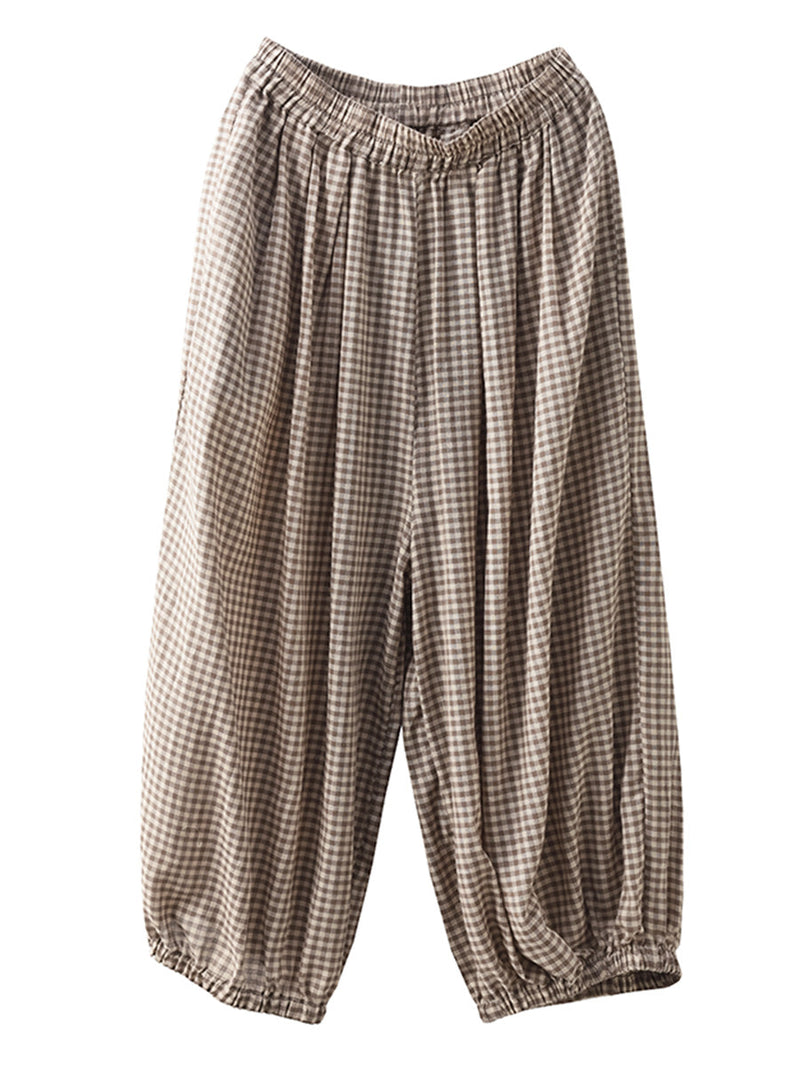 Summer Plaid Cotton Harem Pants Bn1021
