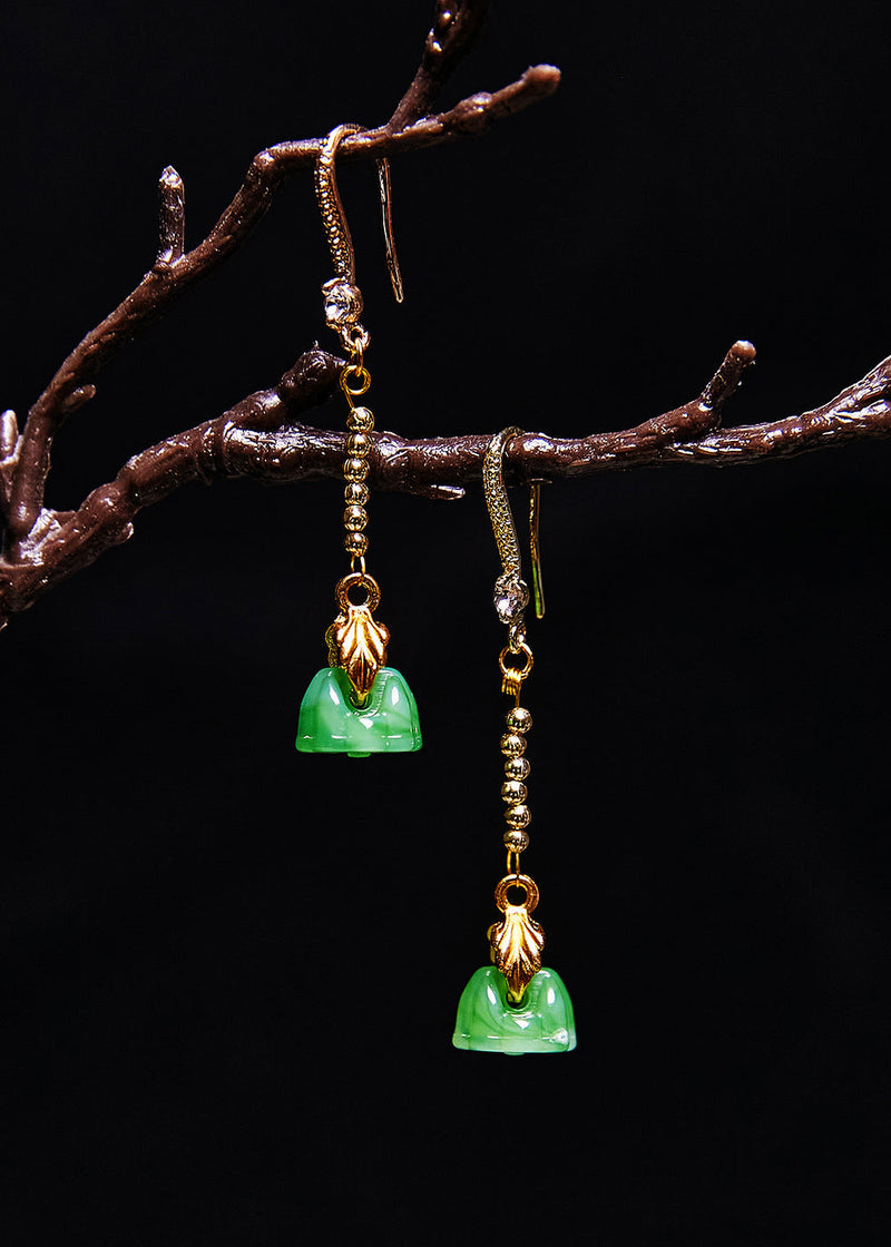 Green Lotus Seedpod Jade Gilding Drop Earrings