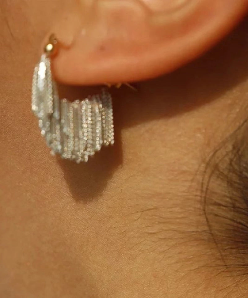 White Copper Overgild Tassel Hoop Earrings
