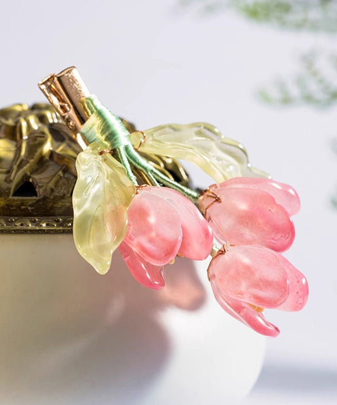 Pink Copper Colored Glaze Tulip Hairpin