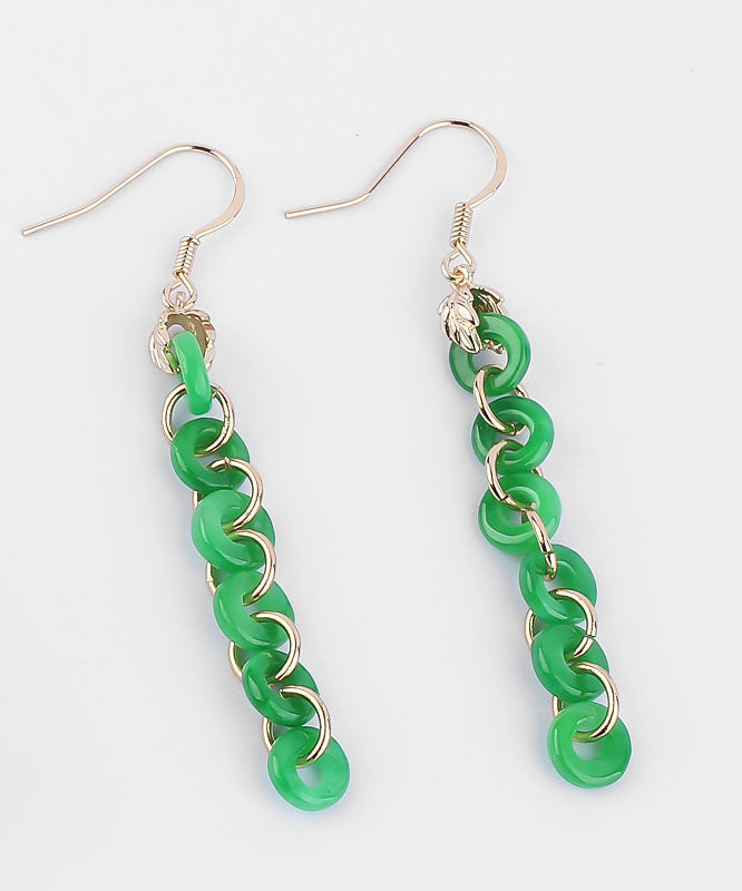 Green Sterling Silver Overgild Dry Green Jade Drop Earrings
