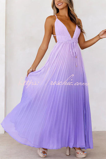 Love Letter to You Pleated Gradient Print Back Tie-up Slit Maxi Dress