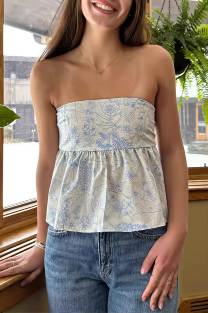 Ruffle Strapless Cropped Blouse