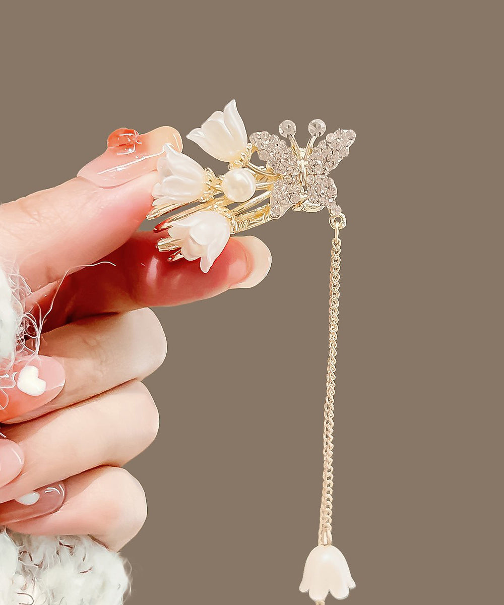 Gold Copper Alloy Zircon Ringflower Tassel Hairpin