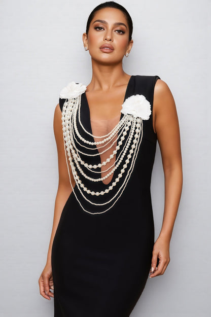 Avra Pearl Beaded Chain 3d Maxi Dress