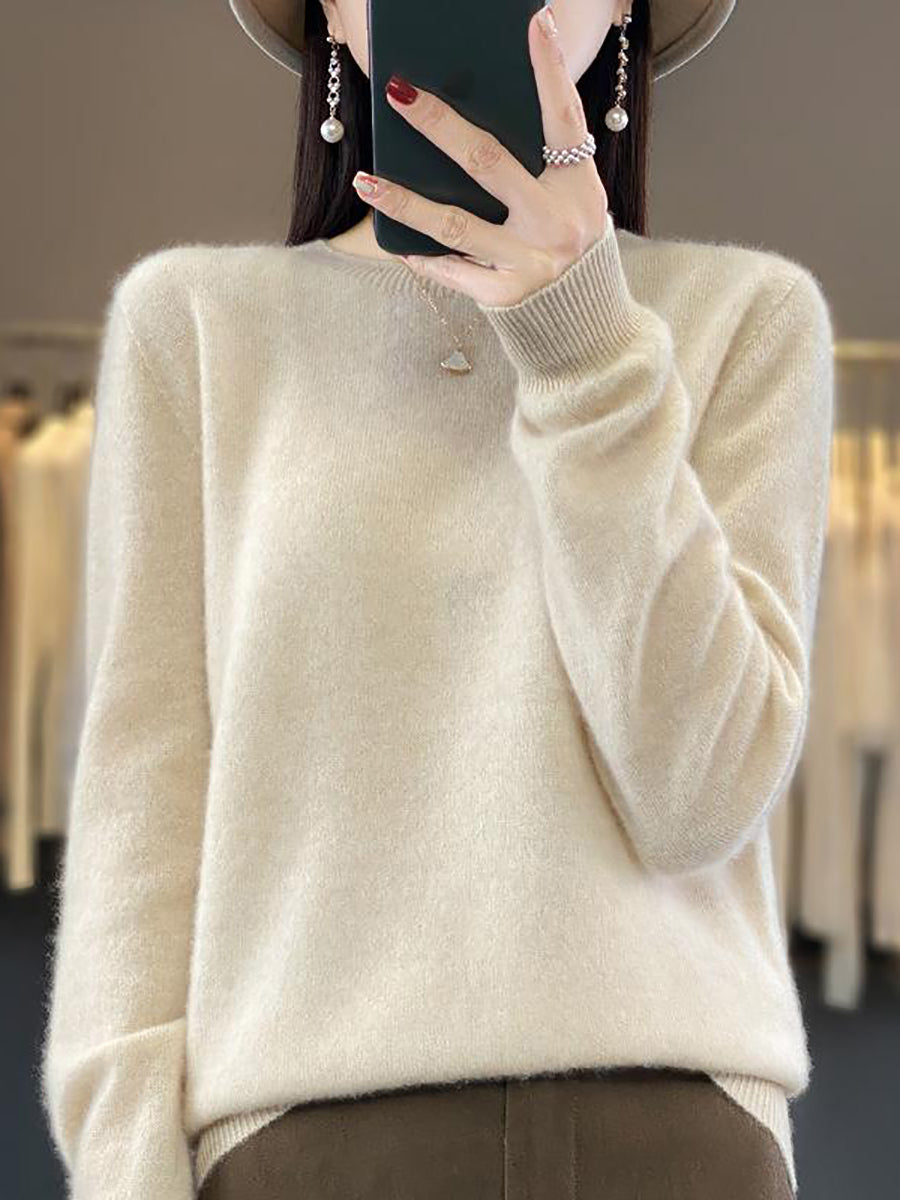 Autumn Knit 100%wool O-neck Sweater Wu023