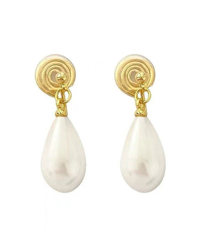 Gold Copper Alloy Pearl Water Drop Stud Earrings