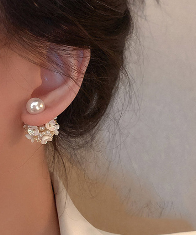 Art White Alloy Acrylic Pearl Zircon Stud Earrings