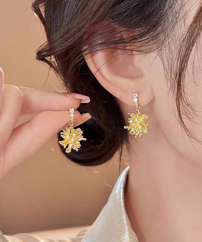 Gold Copper Alloy Zircon Asymmetrical Fireworks Drop Earrings