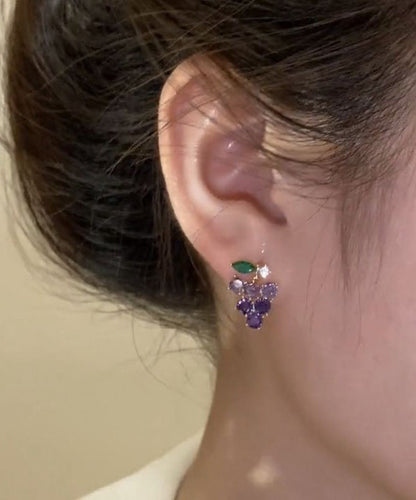 Purple Alloy Zircon Grapes Stud Earrings