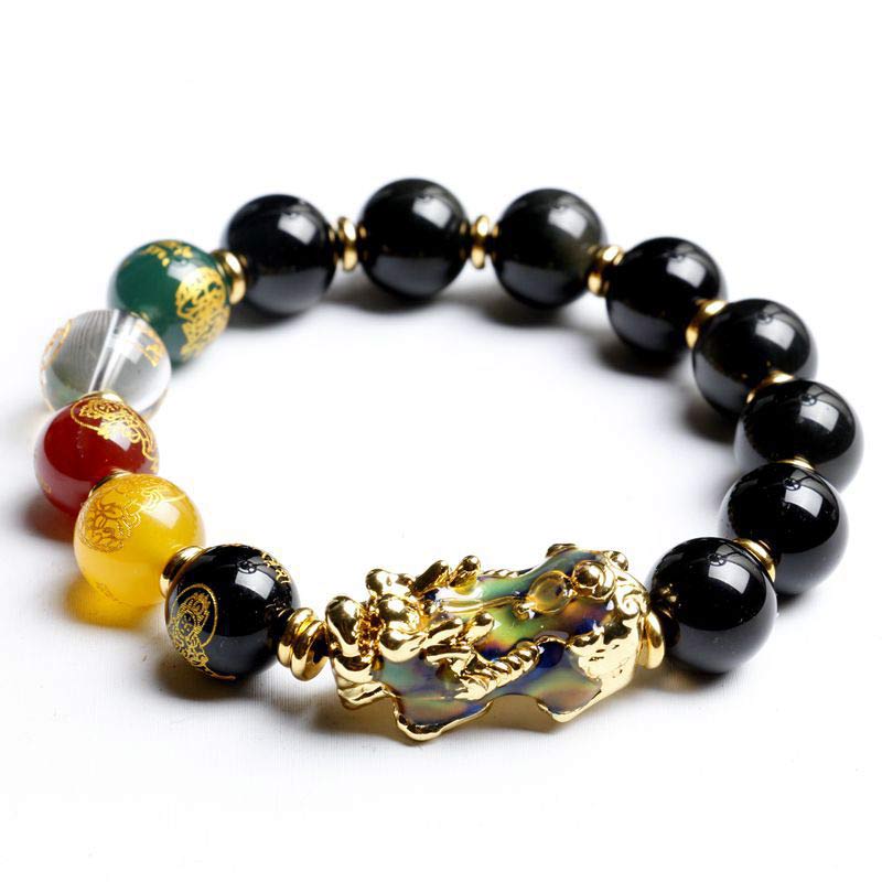 Buddha Stones Color-changing Pixiu Obsidian Wealth Bracelet