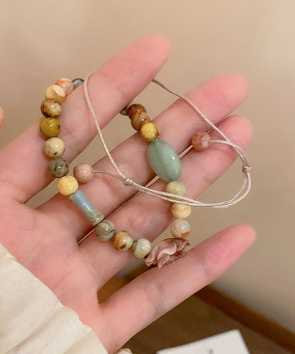 Unique Hand Knitting Rose Beading and Gem Stone Two Piece Set Bracelet