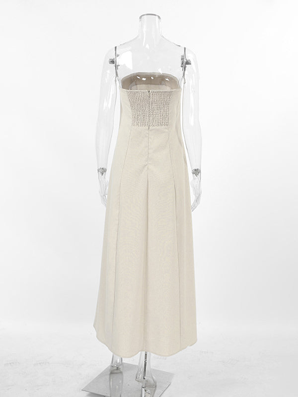 A-line Loose Elasticity Pockets Color Zipper Tube Maxi Dresses