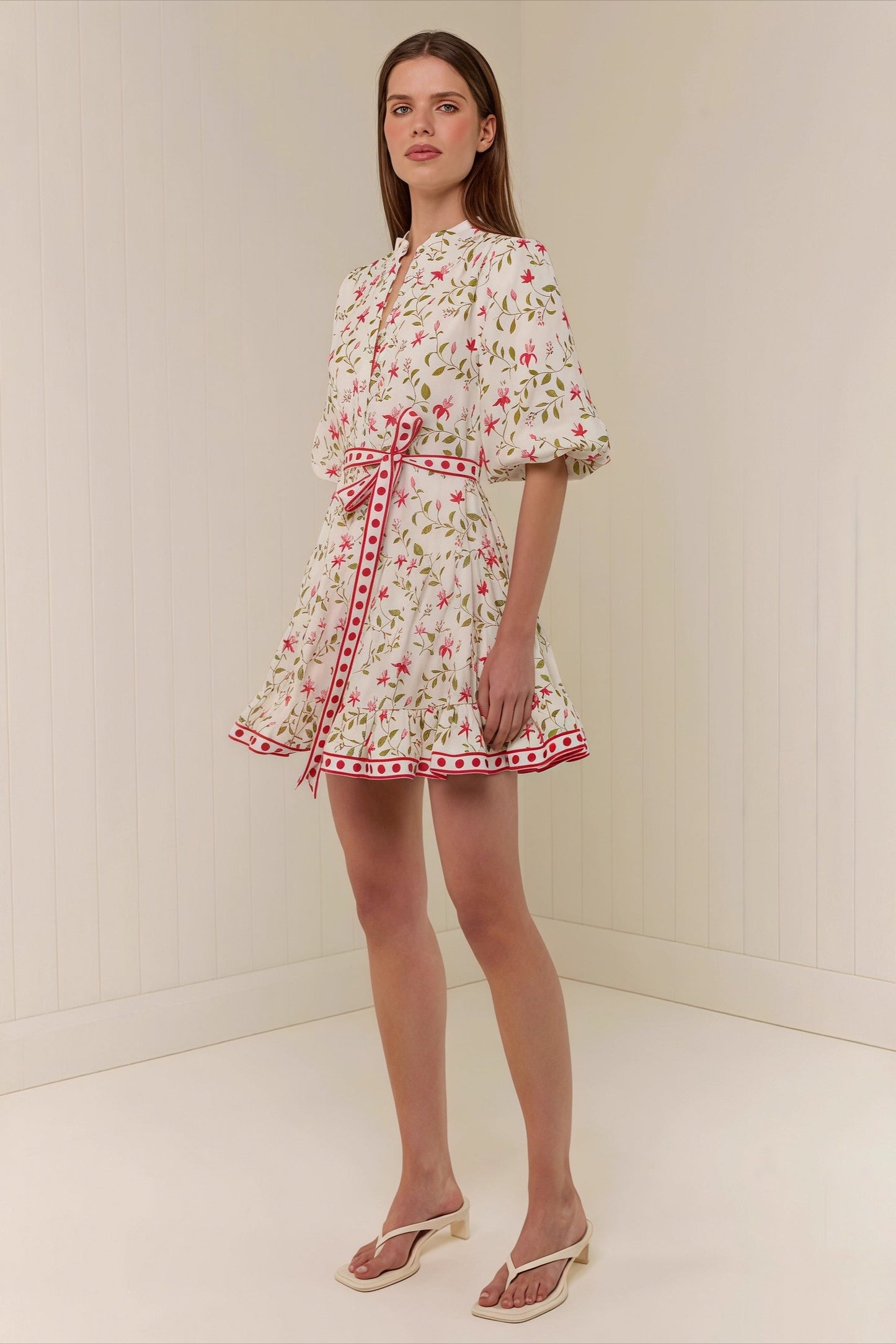Linen Lace-up Belted Summer Beach Mini Dress