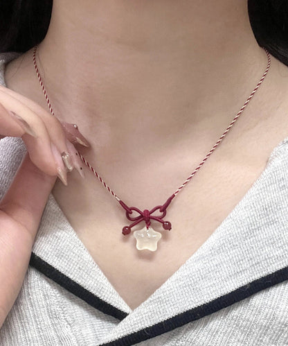 Diy Red Hand Woven Bow Star Pendant Necklace