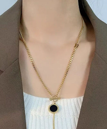 Gold Copper Graphic Chain Linked Tassel Lariat Necklace