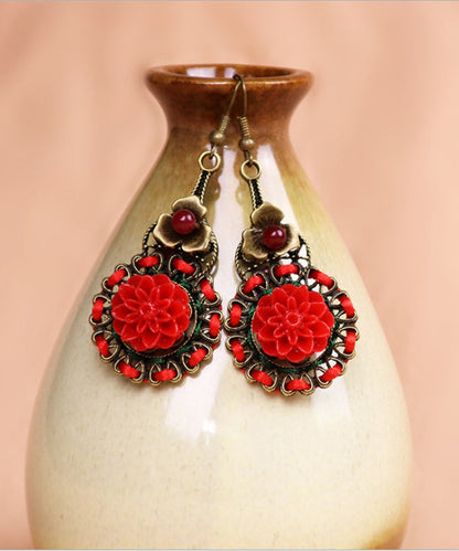 Handmade Red Hollow Out Patchwork Drop Earrings