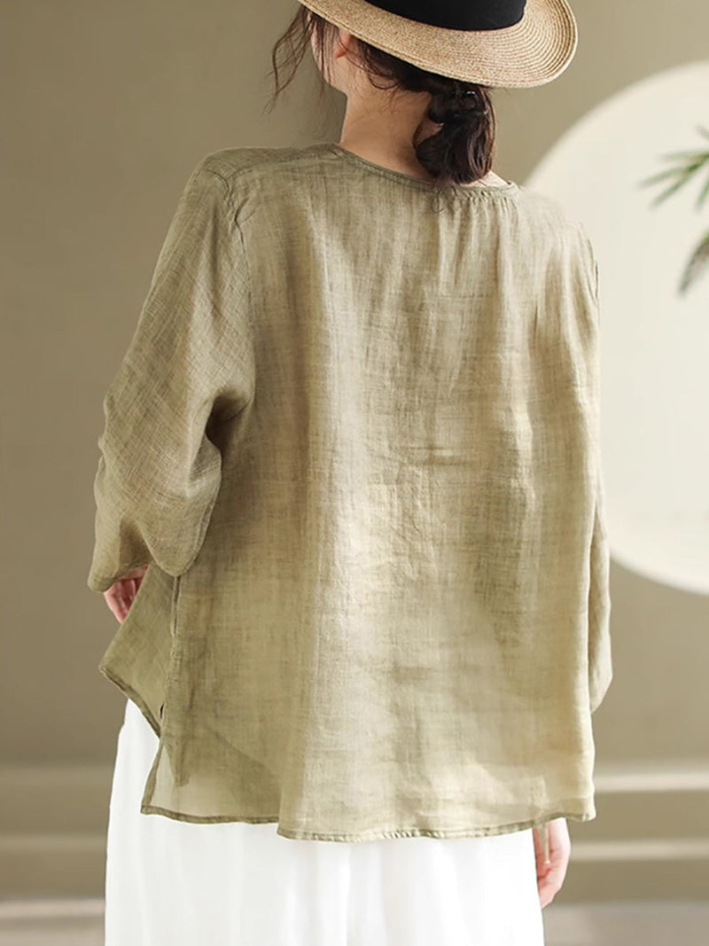 Spring Flower Strap Ramie Blouse Kl1039