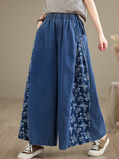 Summer Butterfly Spliced Wide-leg Denim Pants Co1030