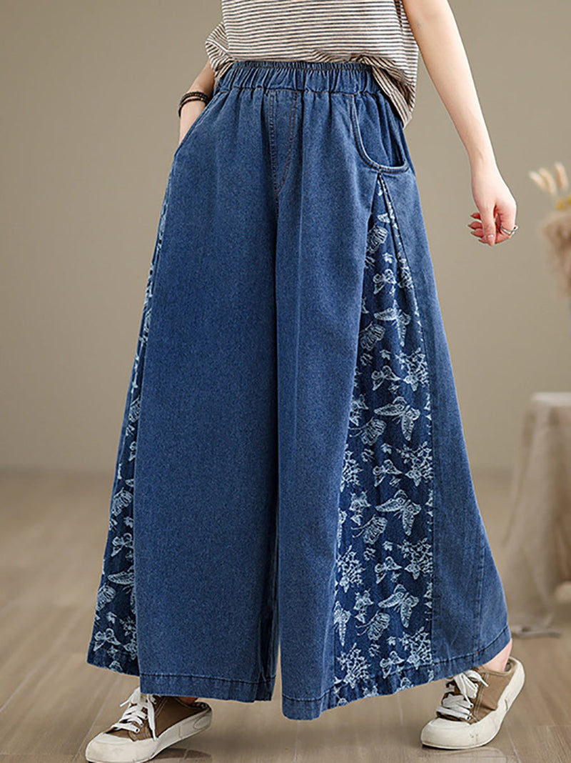 Summer Butterfly Spliced Wide-leg Denim Pants Kl1037