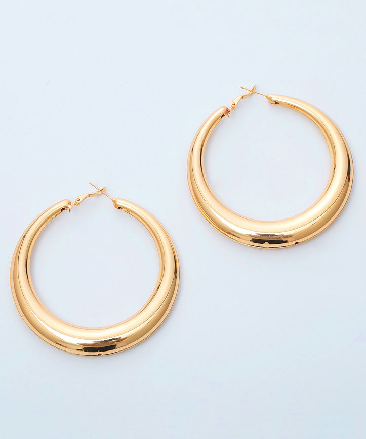 Gold Metal Round Hoop Earrings