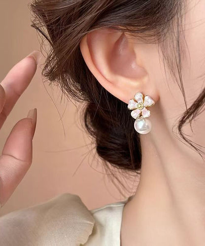 Pink Copper Alloy Pearl Stud Earrings