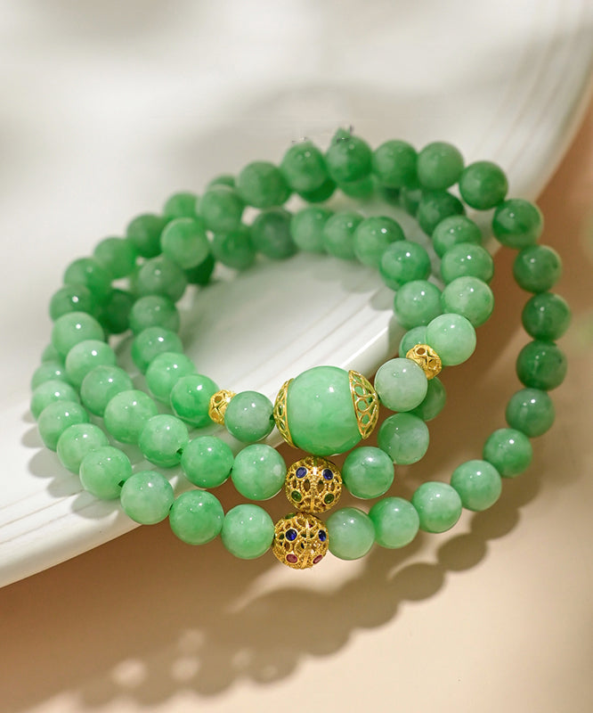 Green 18k Gold Jade Beading Collar Necklace