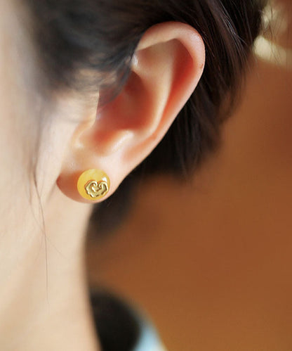 Art Yellow Ancient Gold Beeswax Lock of Good Wishes Stud Earrings