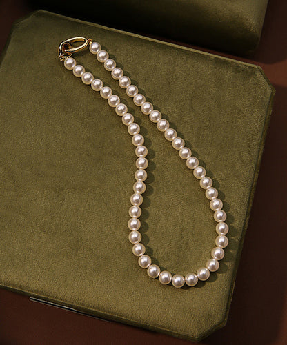 White Copper Overgild Pearl Gratuated Bead Necklace