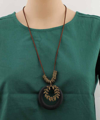 Olive Peach Wood Pendant Necklace