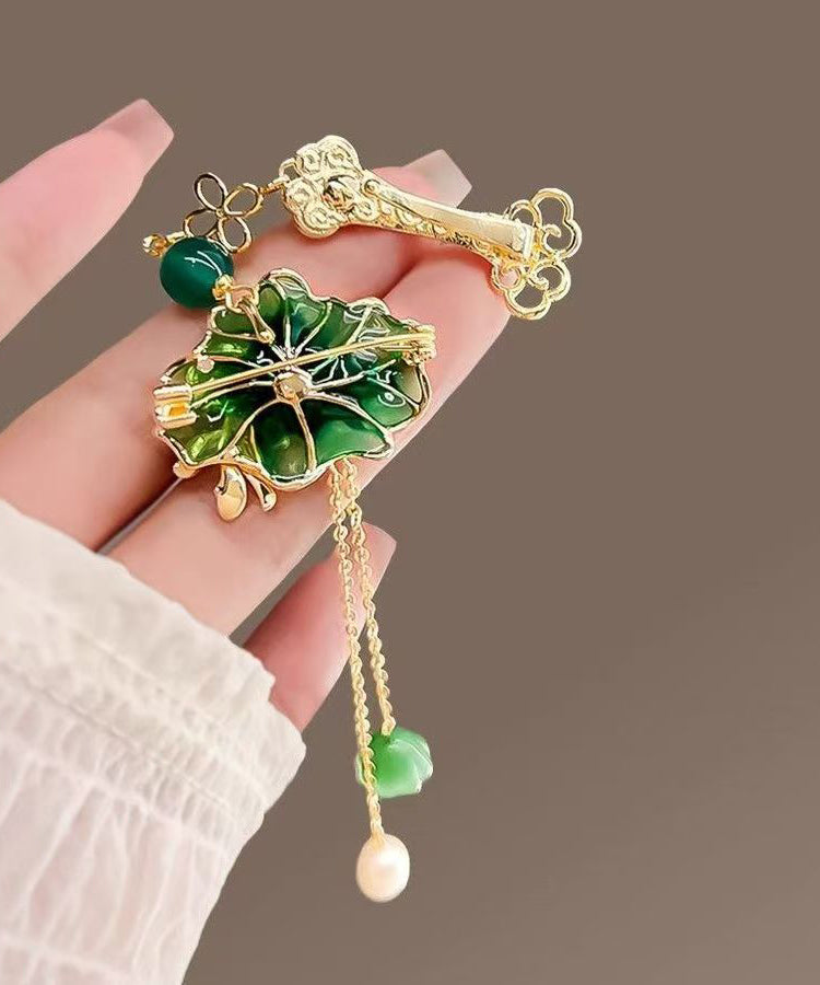 Green Copper Pearl Orchid Tassel Hairpin