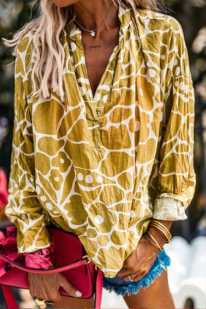 Ginger Abstract Print V Neck Blouse