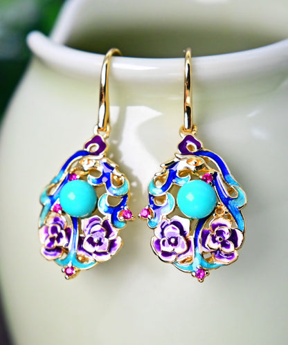 Light Green Sterling Silver Overgild Cloisonne Turquoise Drop Earrings