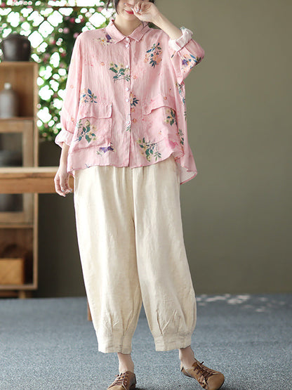 Spring Button Up Ramie Blouse At1089