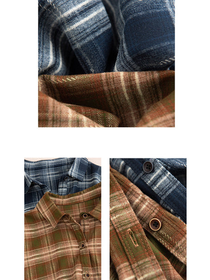 Autumn Plaid Button-up Cotton Blouse Ai1031