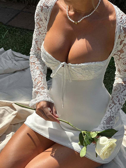 Lace Drawstring Mini Dress