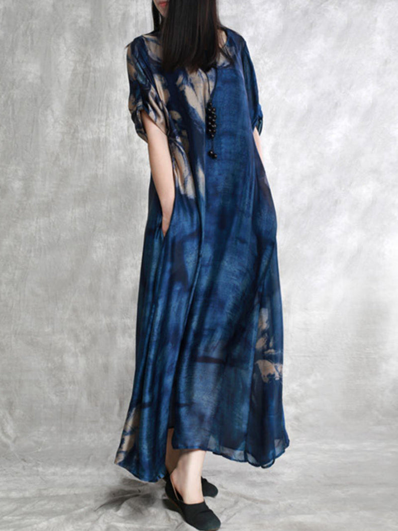 Summer Flower Print Loose Maxi Dress Hh028