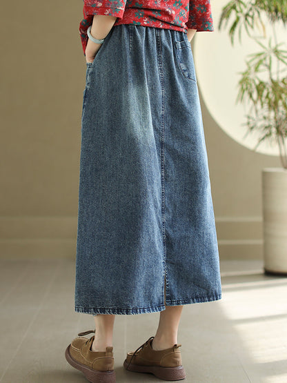 Artsy Flower Embroidery Denim Skirt Pa1009