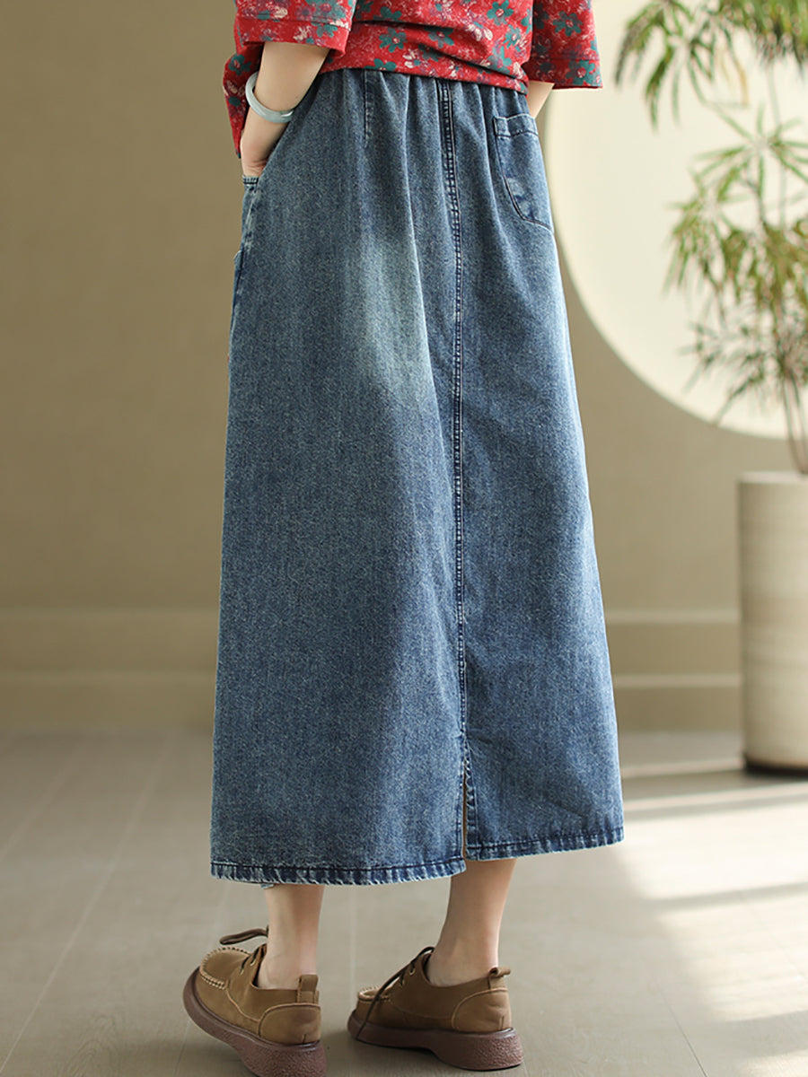 Artsy Flower Embroidery Denim Skirt Co1053