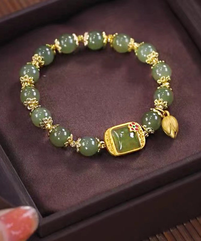 Green Sterling Silver Overgild Lotus Beading Charm Bracelet